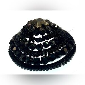 Vintage High Domed Black Japanned
Scrolled Metalwork Black Rhinestone Brooch Pin